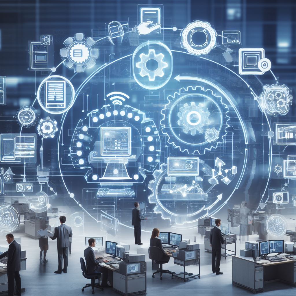 Ilustración representativa - Automatización de procesos o BPM (Business Process Automation), utilizando tecnología para diseñar, ejecutar y controlar eficientemente las actividades y tareas en una organización.